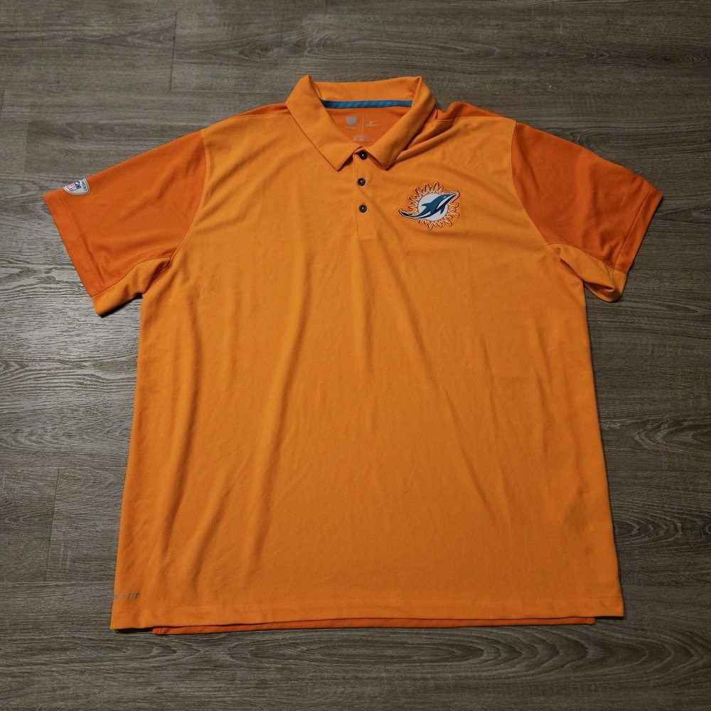 Nike Dri-FIT Miami Dolphins NFL Training Polo Shirt Mens 3XL Orange Performance
